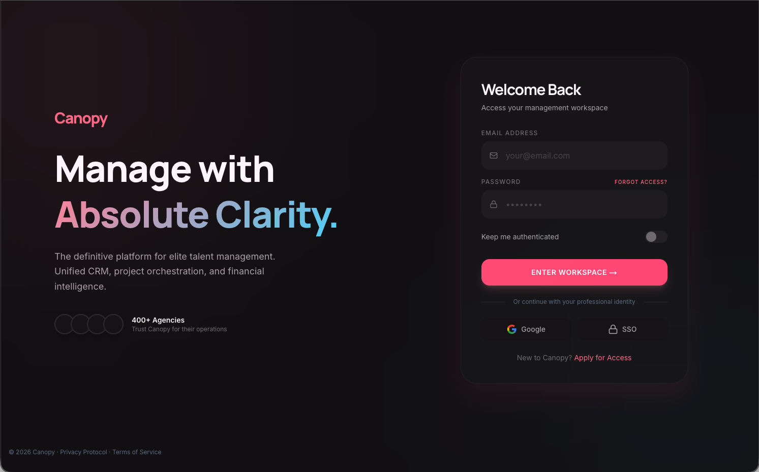 Canopy client management dashboard