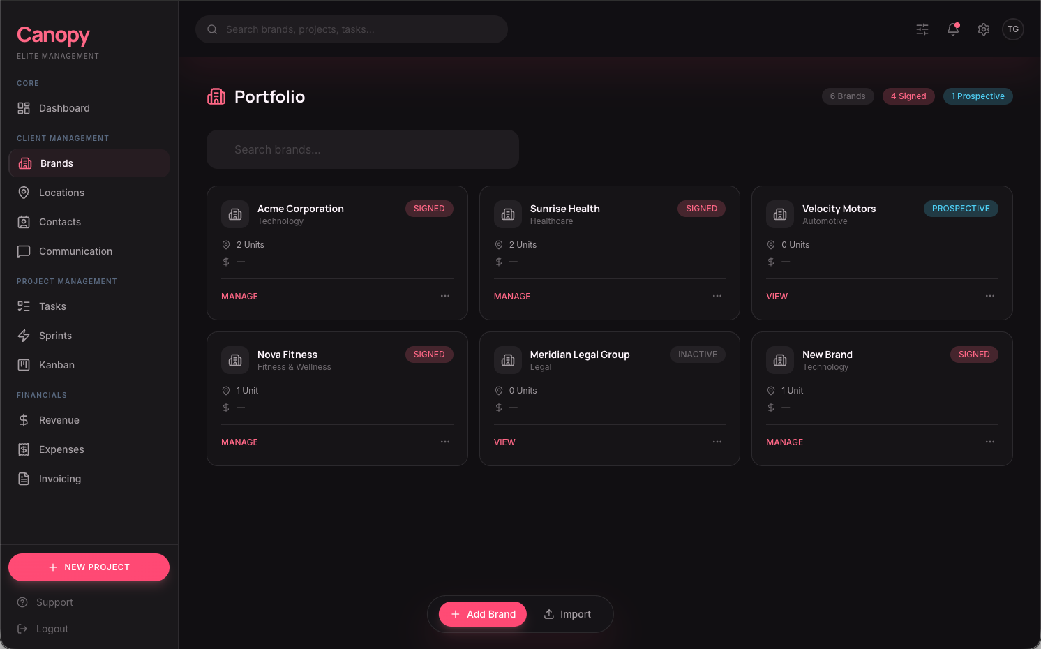 Canopy brand management interface
